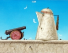 Guerra al caffe, 24x34, Tempera su tavola - 2009