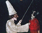 Pulcinella pescatore, 1969 - cm.40x60, Tempera su tavola