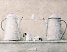 Colombo breakfast, 1996 - cm.71x36, Tempera su tavola